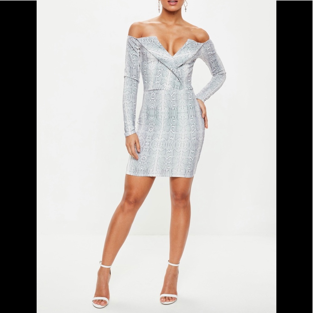 missguided snake bardot foldover bodycon dress